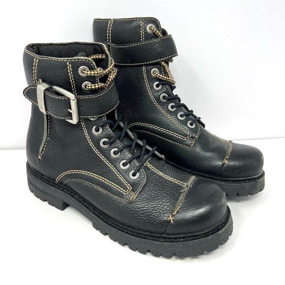 Bed Stu Men’s Motorcycle Combat Boot 10.5 Black Distressed Leather Biker Buckle - Picture 1 of 9